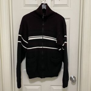 VINTAGE Northwest Territory Sweater Mens Large Black & Burgundy Thermal Lined